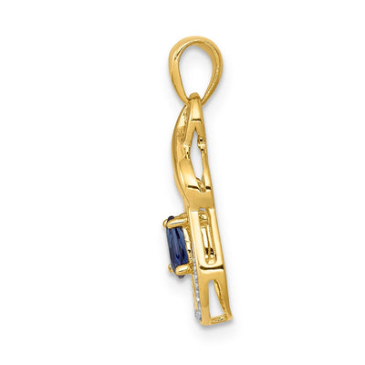 14K Pear Sapphire and Diamond Dangle Pendant