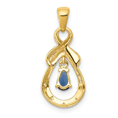 14K Pear Sapphire and Diamond Dangle Pendant