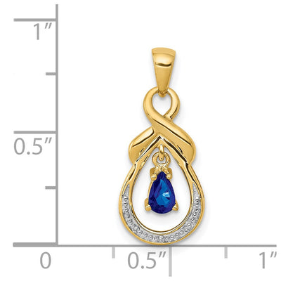 14K Pear Sapphire and Diamond Dangle Pendant