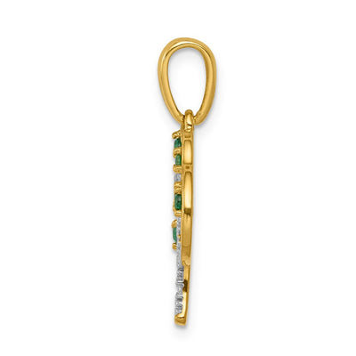 14K Polished Lab Created Emerald and Diamond Tree Pendant
