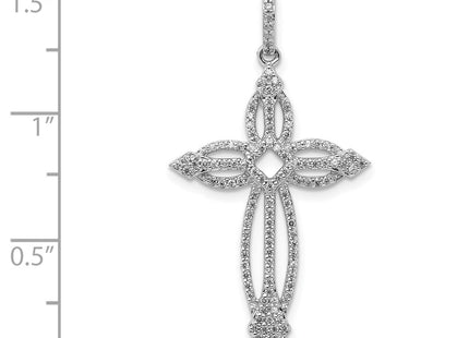 14K white gold diamond cross pendant, further view