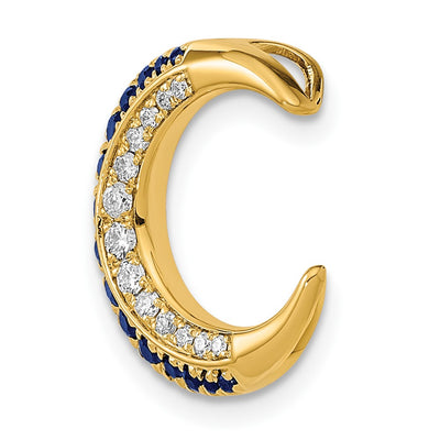 14K Polished Sapphire and Diamond Moon Chain Slide