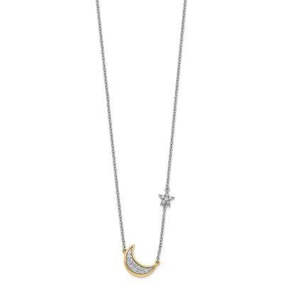 14K Two-tone 1/6 carat Diamond Crescent Moon with Star Necklace