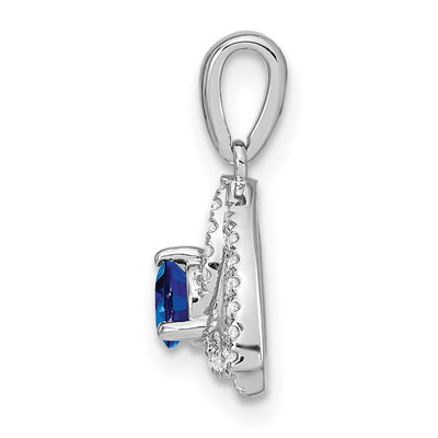 14K White Gold Diamond and Round Blue Sapphire Triangle Pendant
