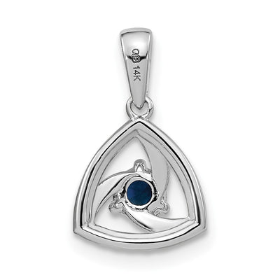 14K White Gold Diamond and Round Blue Sapphire Triangle Pendant