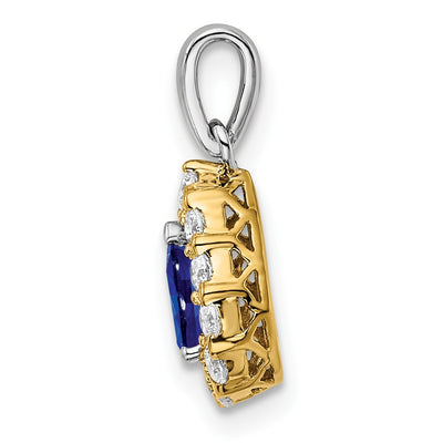 14K Two-tone Pear Sapphire and Diamond Halo Pendant