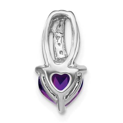 14K White Gold Heart Amethyst and Diamond Pendant, 15.45 x 7.75mm
