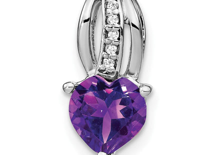 14k White Gold Heart Amethyst and Diamond Pendant (Style PM7000-AM-002-WA)