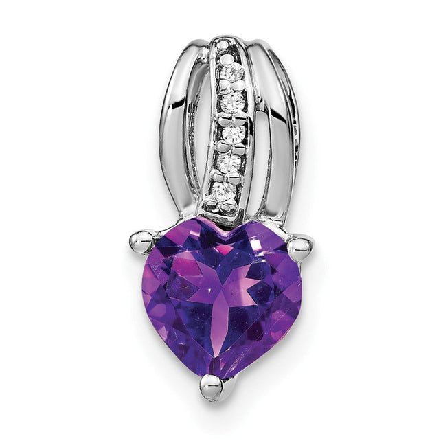 14k White Gold Heart Amethyst and Diamond Pendant, 15.45 x 7.75mm