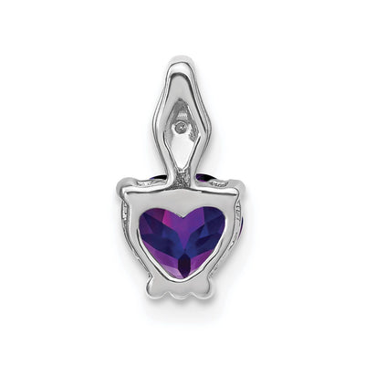 14K White Gold Heart Amethyst and Diamond Pendant, 12.25 x 6.4mm