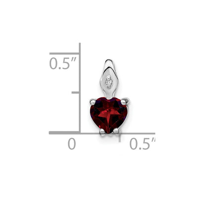 14K White Gold Heart Garnet and Diamond Pendant