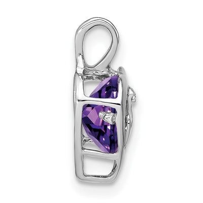 14K White Gold Amethyst and Diamond MOM Heart Pendant