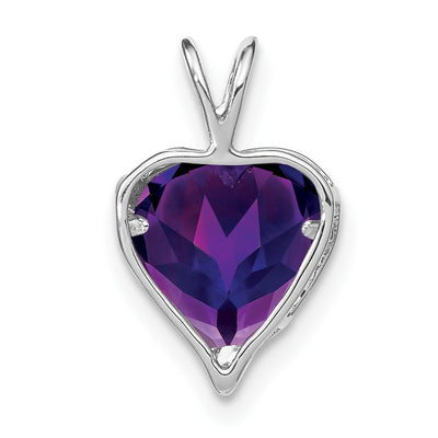 14K White Gold Amethyst and Diamond MOM Heart Pendant