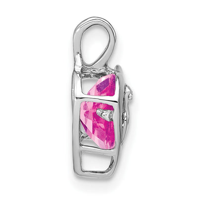 14K White Gold Creat. Pink Sapphire/Diamond MOM Heart Pendant