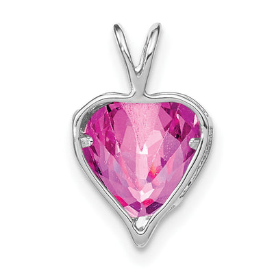 14K White Gold Creat. Pink Sapphire/Diamond MOM Heart Pendant