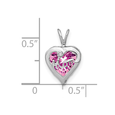 14K White Gold Creat. Pink Sapphire/Diamond MOM Heart Pendant