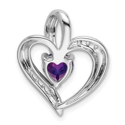 14K White Gold Amethyst and Diamond Heart Pendant, 20.1 x 17.4mm