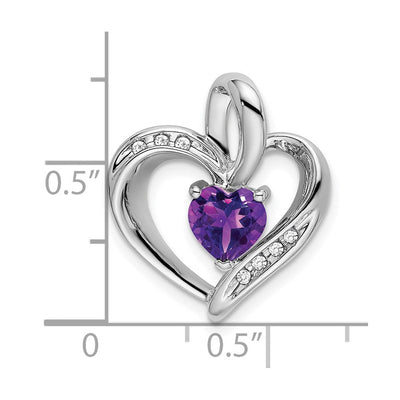 14K White Gold Amethyst and Diamond Heart Pendant, 20.1 x 17.4mm