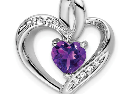 14k White Gold Amethyst and Diamond Heart Pendant (Style PM7004-AM-005-WA)