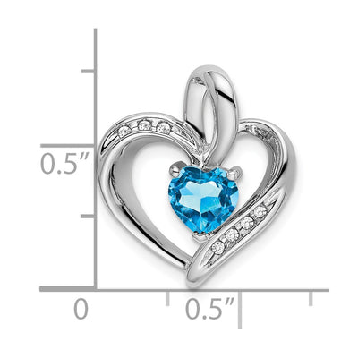 14K White Gold Blue Topaz and Diamond Heart Pendant, 20.1 x 17.4mm