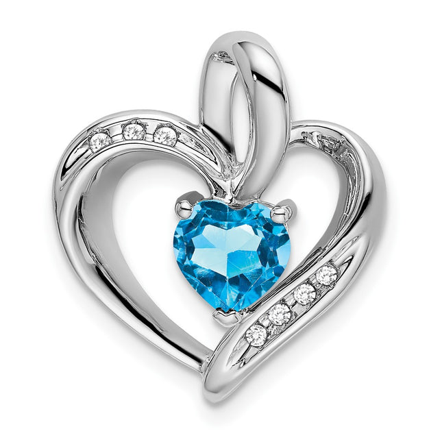 14k White Gold Blue Topaz and Diamond Heart Pendant, 20.1 x 17.4mm