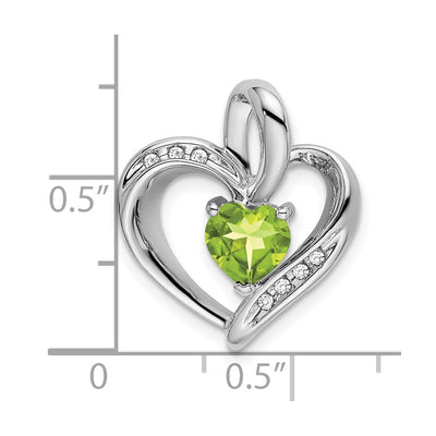 14K White Gold Peridot and Diamond Heart Pendant, 20.1 x 17.4mm