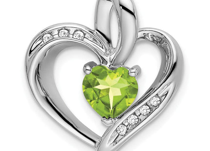 14k White Gold Peridot and Diamond Heart Pendant (Style PM7004-PE-005-WA)