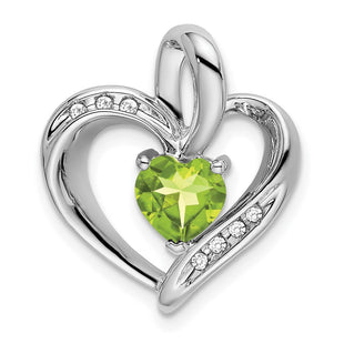 14k White Gold Peridot and Diamond Heart Pendant (Style PM7004-PE-005-WA)