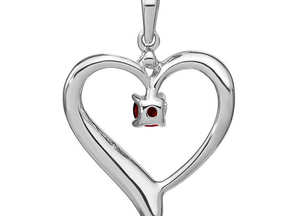 14k White Gold Garnet and Diamond Heart Pendant (Style PM7005-GA-001-WA)