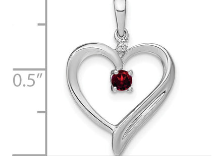 14k White Gold Garnet and Diamond Heart Pendant (Style PM7005-GA-001-WA)