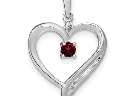 14k White Gold Garnet and Diamond Heart Pendant (Style PM7005-GA-001-WA)
