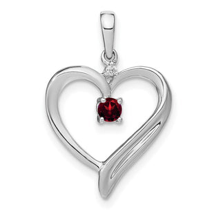 14k White Gold Garnet and Diamond Heart Pendant (Style PM7005-GA-001-WA)