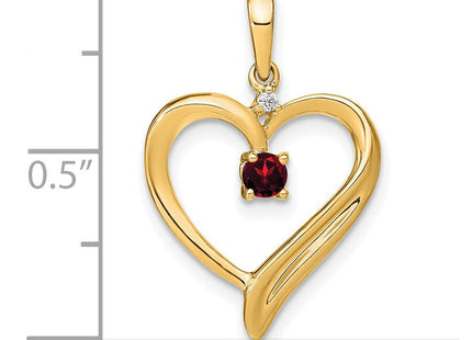 14k Garnet and Diamond Heart Pendant (Style PM7005-GA-001-YA)