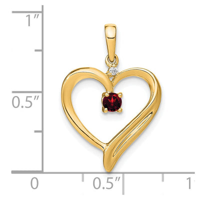 14K Garnet and Diamond Heart Pendant, 25 x 16.1mm