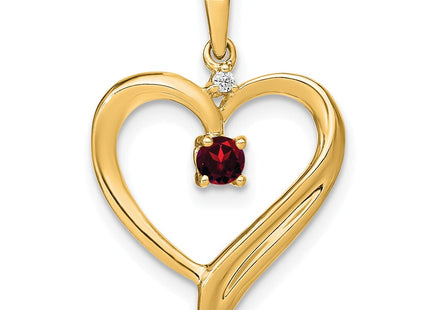 14k Garnet and Diamond Heart Pendant (Style PM7005-GA-001-YA)
