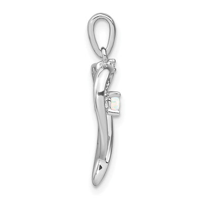 14K White Gold Created Opal and Diamond Heart Pendant, 25 x 16.1mm