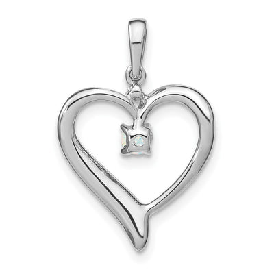 14K White Gold Created Opal and Diamond Heart Pendant, 25 x 16.1mm