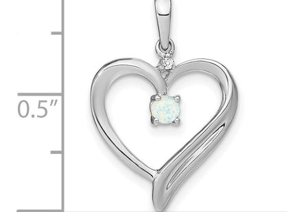 14k White Gold Created Opal and Diamond Heart Pendant (Style PM7005-OP-001-WA)