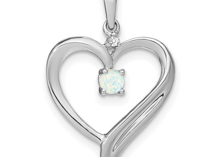 14k White Gold Created Opal and Diamond Heart Pendant (Style PM7005-OP-001-WA)