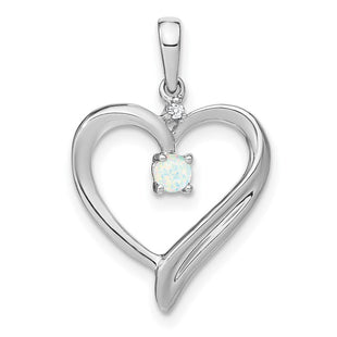 14k White Gold Created Opal and Diamond Heart Pendant (Style PM7005-OP-001-WA)