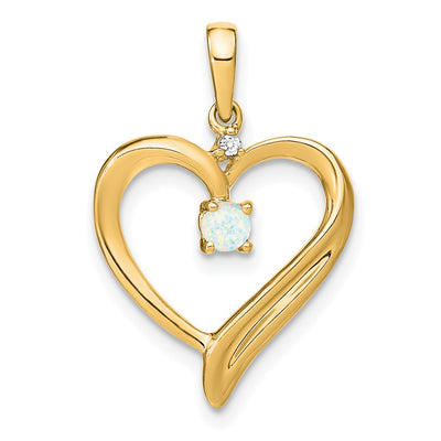 14K Created Opal and Diamond Heart Pendant