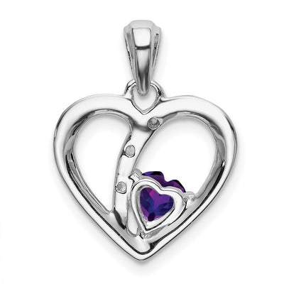 14K White Gold Amethyst and Diamond Heart Pendant, 21.3 x 15.25mm