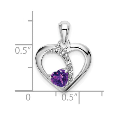 14K White Gold Amethyst and Diamond Heart Pendant, 21.3 x 15.25mm