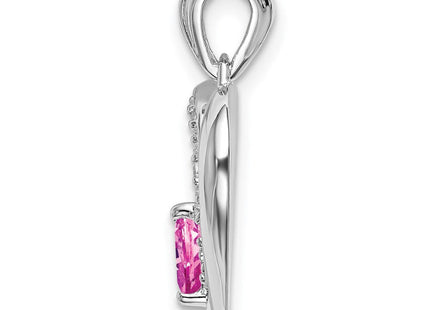 14k White Gold Created Pink Sapphire and Diamond Heart Pendant (Style PM7006-CPS-003-WA)
