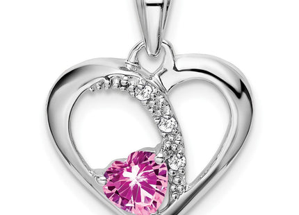 14k White Gold Created Pink Sapphire and Diamond Heart Pendant (Style PM7006-CPS-003-WA)