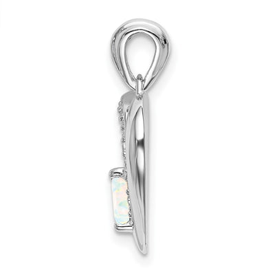 14K White Gold Created Opal and Diamond Heart Pendant, 21.3 x 15.25mm