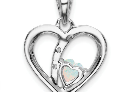 14k White Gold Created Opal and Diamond Heart Pendant, 21.3 x 15.25mm