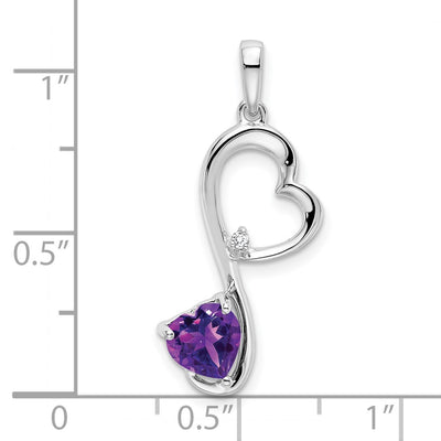 14K White Gold Amethyst and Diamond Heart Pendant, 29.7 x 10.25mm