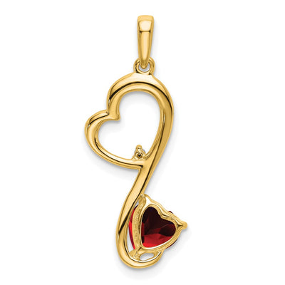 14K Garnet and Diamond Heart Pendant, 29.7 x 10.25mm