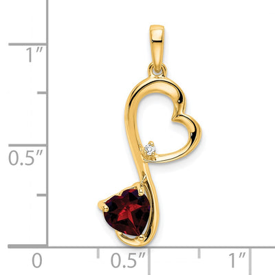 14K Garnet and Diamond Heart Pendant, 29.7 x 10.25mm